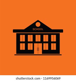 School building icon. Orange background with black. Vector illustration.