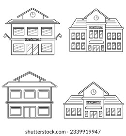 School Building icon in outline style isolated on white background.