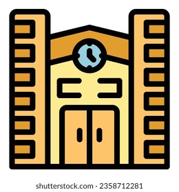 School building icon outline vector. Study safety. Distance healthy color flat