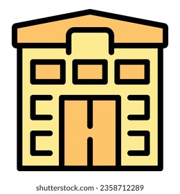 Vector de contorno de icono de construcción escolar. Protección de máscaras. Color de seguridad de la salud plano