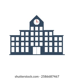 school building icon, public library silhouette, downtown city hall pictogram, government or financial house symbol