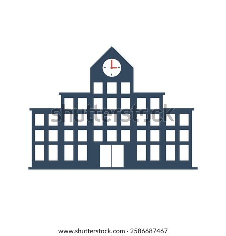 school building icon, public library silhouette, downtown city hall pictogram, government or financial house symbol