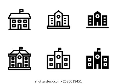 school building icon set design template