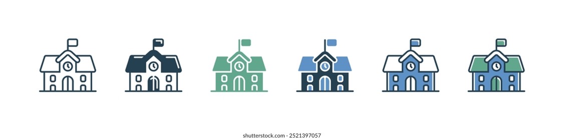 Conjunto de iconos de edificios escolares Casa de educación Academia universitaria Ilustración vectorial de arquitectura