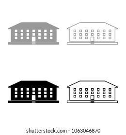 School building icon set grey black color