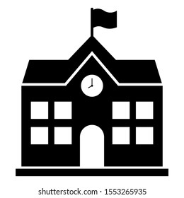 School building icon. School building icon in silhouette flat style design. Vector illustration.