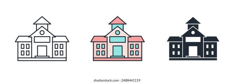 School building Icon symbol vector illustration isolated on white background