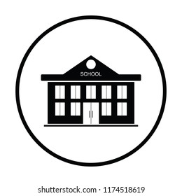 School building icon. Thin circle design. Vector illustration.