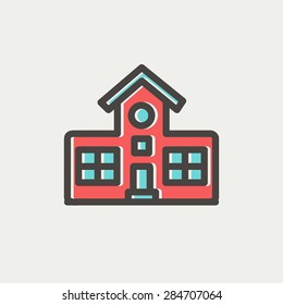 School building icon thin line for web and mobile, modern minimalistic flat design. Vector icon with dark grey outline and offset colour on light grey background.