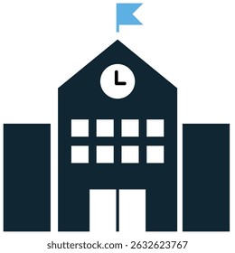 School building icon vector for academic place, architecture, and education center. Ideal for campus maps, learning guides, and institutional illustrations.
