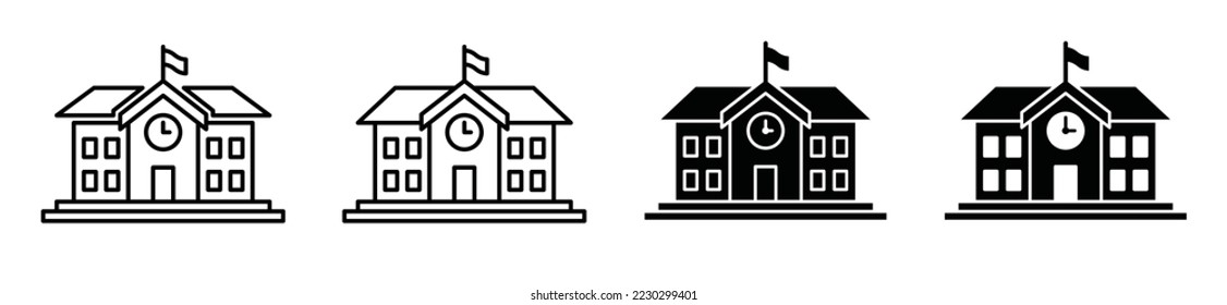 School building icon vector. College or university education building icon in flat and outline style. Schoolhouse, bank, offices, government buildings, symbol illustration