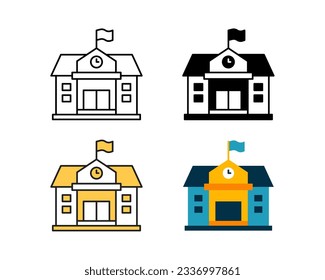 school building icon vector design in 4 style line, glyph, duotone, and flat