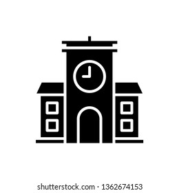 School Building Icon Vector Illustration in Glyph Style for Any Purpose