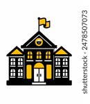 School building icon, vector pictogram of college or university. Education illustration, sign for schoolhouse exterior.