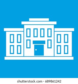 School building icon white isolated on blue background vector illustration