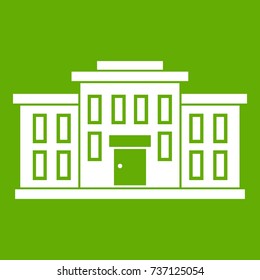 School building icon white isolated on green background. Vector illustration