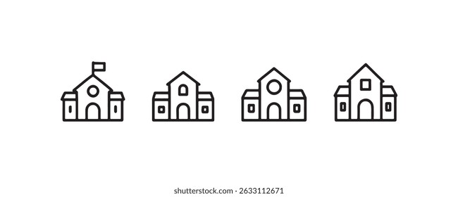 Iconos de construcción de escuelas para el Vector de la educación y el aprendizaje