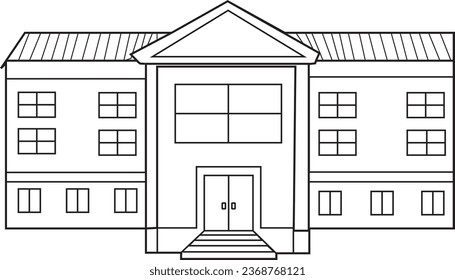 School Building illustration. Drawing, Painting, Coloring for Kids and Toddlers. Color Book Drawing.