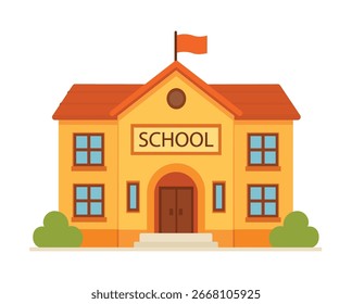 Ilustración de edificio escolar con bandera