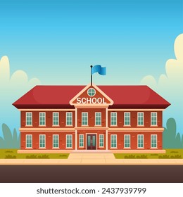 Ilustración de edificios escolares adecuada para contenido educativo