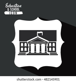 School building inside frame icon. Education learning and study theme. Black and white design. Vector illustration
