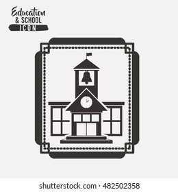 School building inside frame icon. Education learning and study theme. Black and white design. Vector illustration