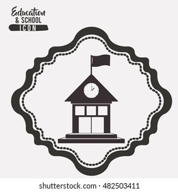 School building inside frame icon. Education learning and study theme. Black and white design. Vector illustration