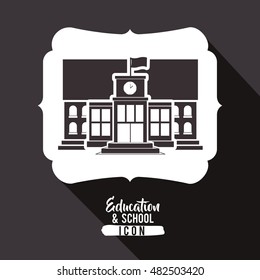 School building inside frame icon. Education learning and study theme. Black and white design. Vector illustration