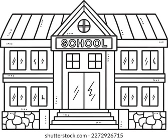 School Building Isolated Coloring Page for Kids