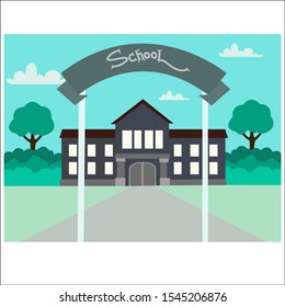 School building isolated on white background. Flat style school icon.