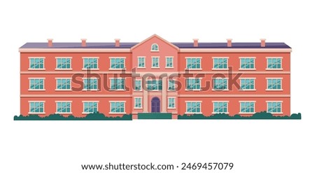 School building isolated on white background. Classic public school in cartoon style. Educational institution, elementary or high school. Vector Illustration