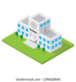 School Building Isometric Vector For 3D Map Element