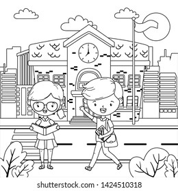 School building and kids design