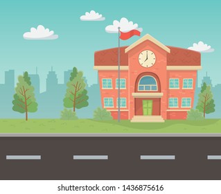 school building in the landscape scene