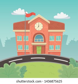 school building in the landscape scene