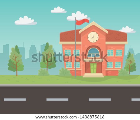 school building in the landscape scene