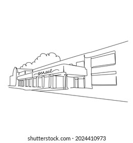 School Building Line Art Vector. Back To School