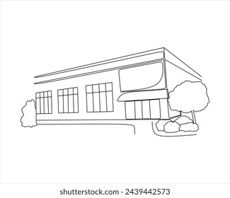 School building line art vector. Back to school. Architectural building