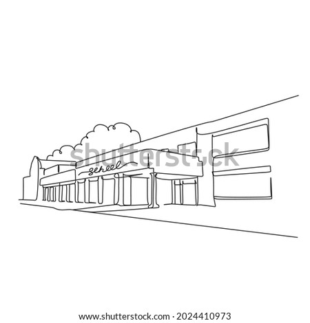 School building line art vector. Back to school