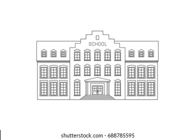 School building line drawing. Vector thin illustration.