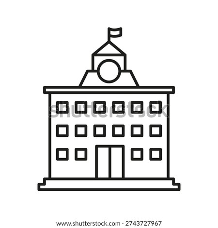 School Building Line Icon. Educational Institution, Learning Center, And Academic Facility Outline Symbol. University Or College Campus Representation. Editable Stroke. Isolated Vector Illustration.