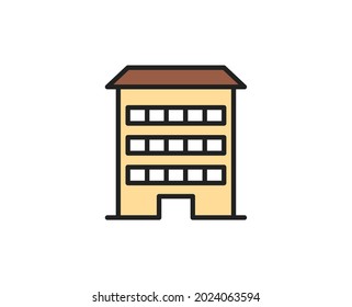 Schulgebäudezeilensymbol. Hochwertiges Umrisssymbol für Webdesign oder mobile App. Leuchtendes Zeichen für Design-Logo. Farbumriss-Piktogramm auf weißem Hintergrund