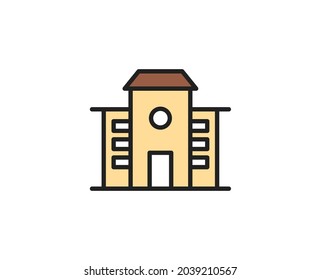 School building line icon. High quality outline symbol for web design or mobile app. Thin line sign for design logo. Color outline pictogram on white background