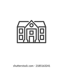 Icono de la línea de construcción de la escuela. signo de estilo lineal para concepto móvil y diseño web. Icono del vector del contorno frontal de la escuela. Símbolo, ilustración del logotipo. Gráficos vectoriales