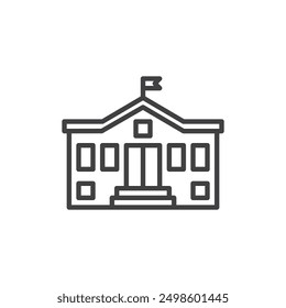 School Building line icon. linear style sign for mobile concept and web design. School building with a flag on top outline vector icon. Symbol, logo illustration. Vector graphics