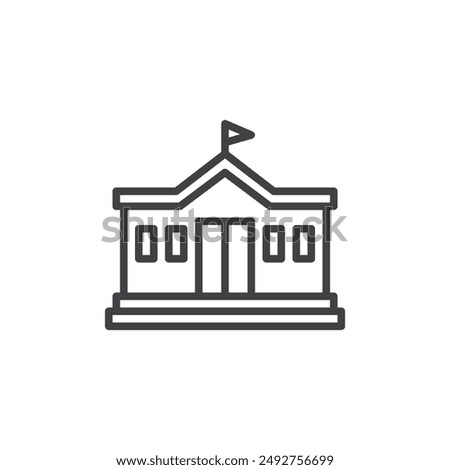 School Building line icon. linear style sign for mobile concept and web design. School building with a flag on top outline vector icon. Symbol, logo illustration. Vector graphics