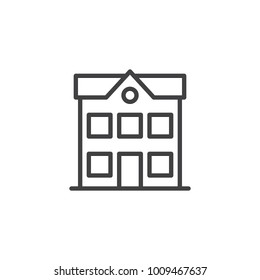 School Building Line Icon, Outline Vector Sign, Linear Style Pictogram Isolated On White. Two Storey House Symbol, Logo Illustration. Editable Stroke