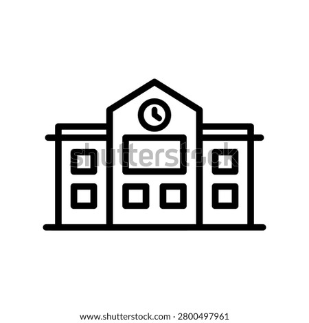 School building line icon portraying an educational institution, symbolizing learning, academic achievements, student development, knowledge acquisition, and the pursuit of higher education