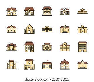 School building line icon set. Collection of high quality color outline logo for mobile concepts and web apps. Education set in trendy flat style. Vector illustration on a white background