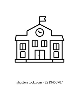 School Building Line Icon, Vector Pictogram Of College Or University. Education Illustration, Sign For Schoolhouse Exterior.